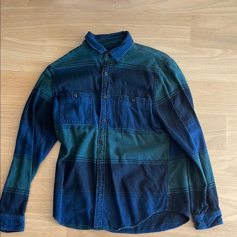 Express Men's Blue and Green Plaid Shirt